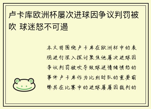 卢卡库欧洲杯屡次进球因争议判罚被吹 球迷怒不可遏